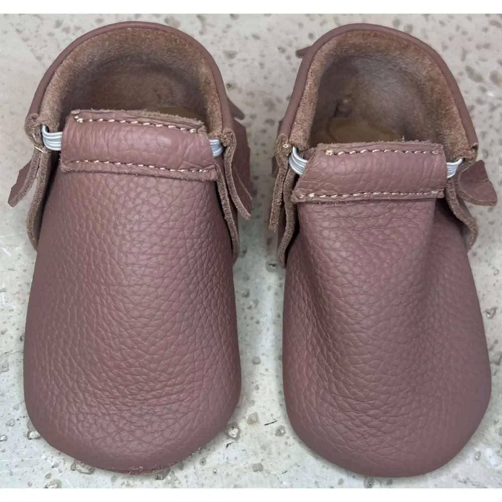 Olive & Annie Handmade Leather Infant Moccasins With Fringe Brown Sz 2 Baby Shoe